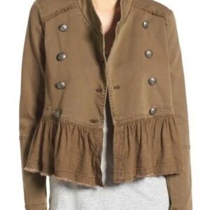Free People Olive Green Military Jacket with peplum